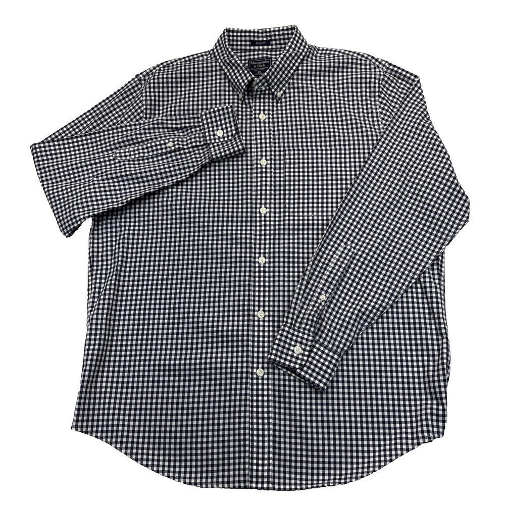 Abercrombie & Fitch Mens XXL Relaxed Fit Navy Gingham Check Button Down Shirt